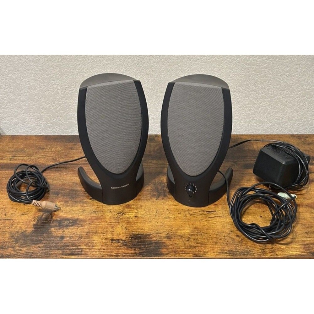 Vintage Harman Kardon HK206 Multimedia PC Computer Speakers Set Grey W/ Box